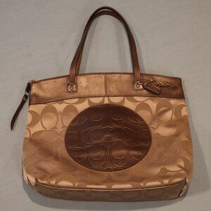 Coach Signature Tan and Brown #18835 Leather Tote Bag